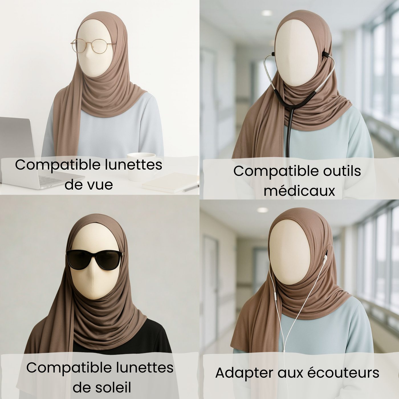 Hijab Lunettes vue, écouteurs, lunettes soleil et stéthoscope Jersey Fentes