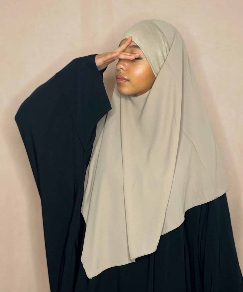 Khimar court pointu en mousseline beige taupe