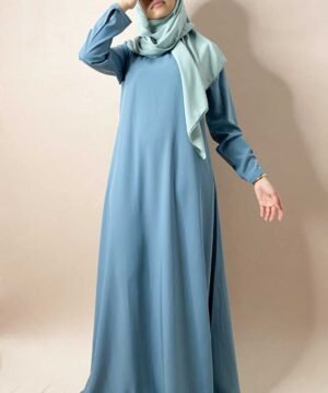 Abaya évasée longue Maryam bleu