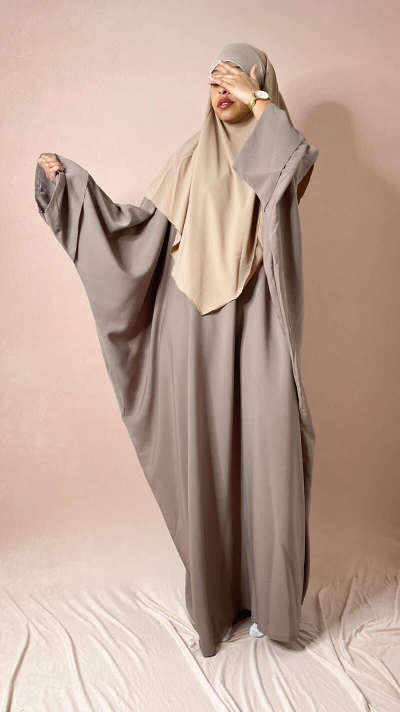 Abaya Farasha manche Papillon beige taupe