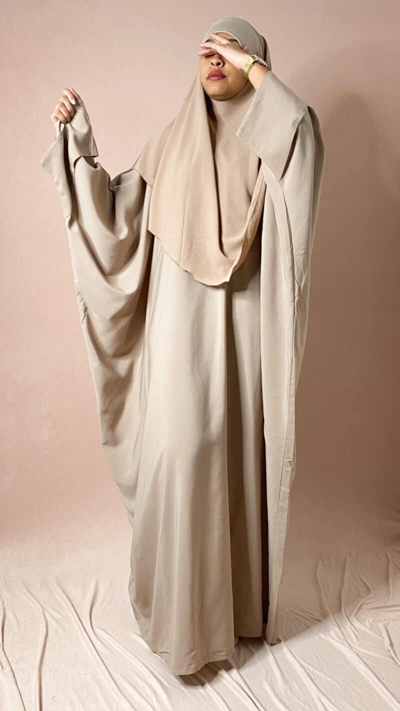 Abaya Farasha manche Papillon beige nude