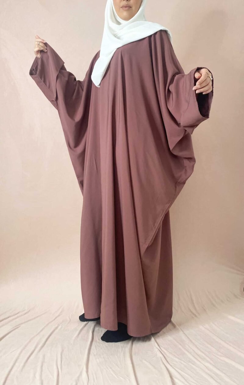 Abaya Farasha manche Papillon violet rose blush