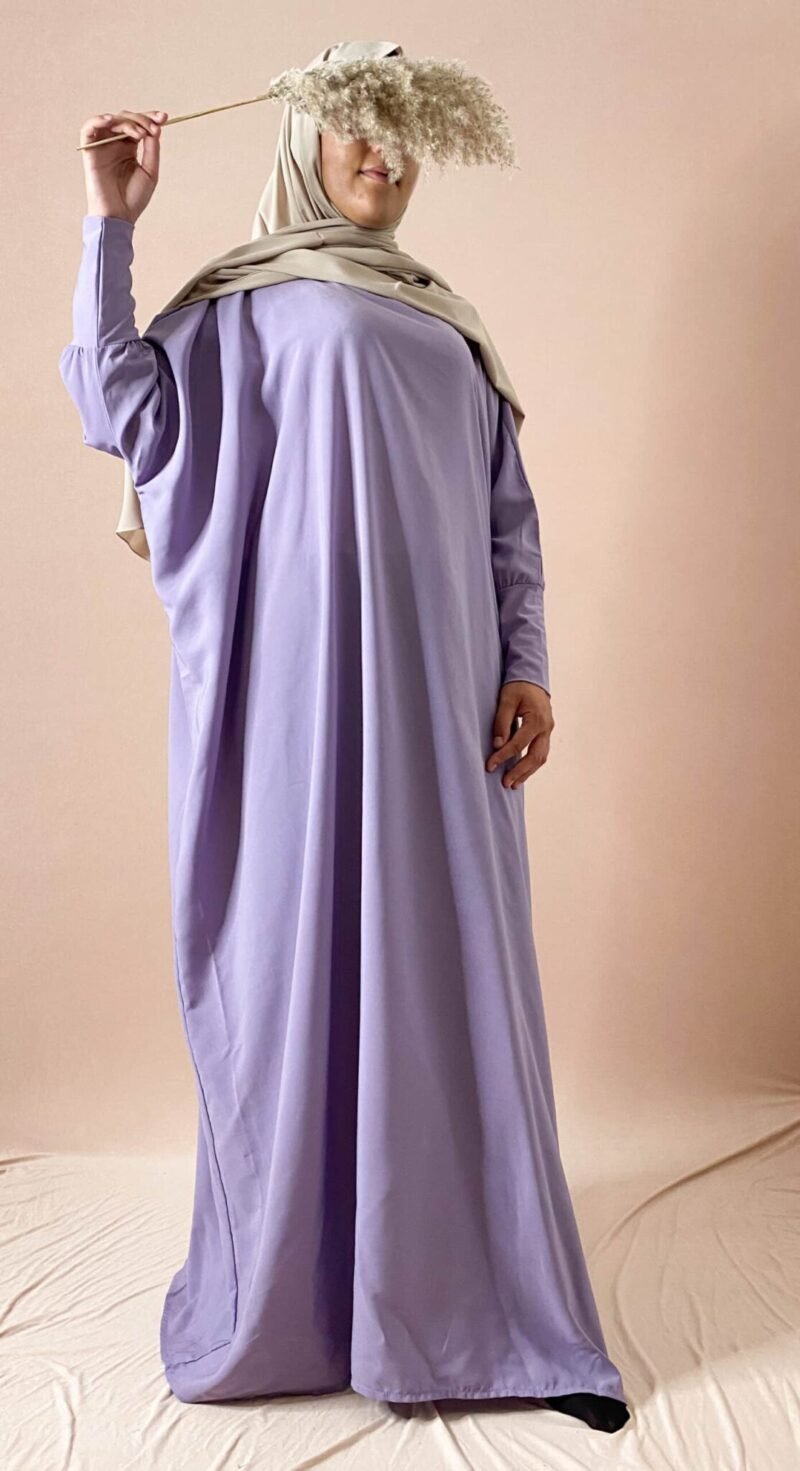 Abaya Farasha manche Papillon violet lilas