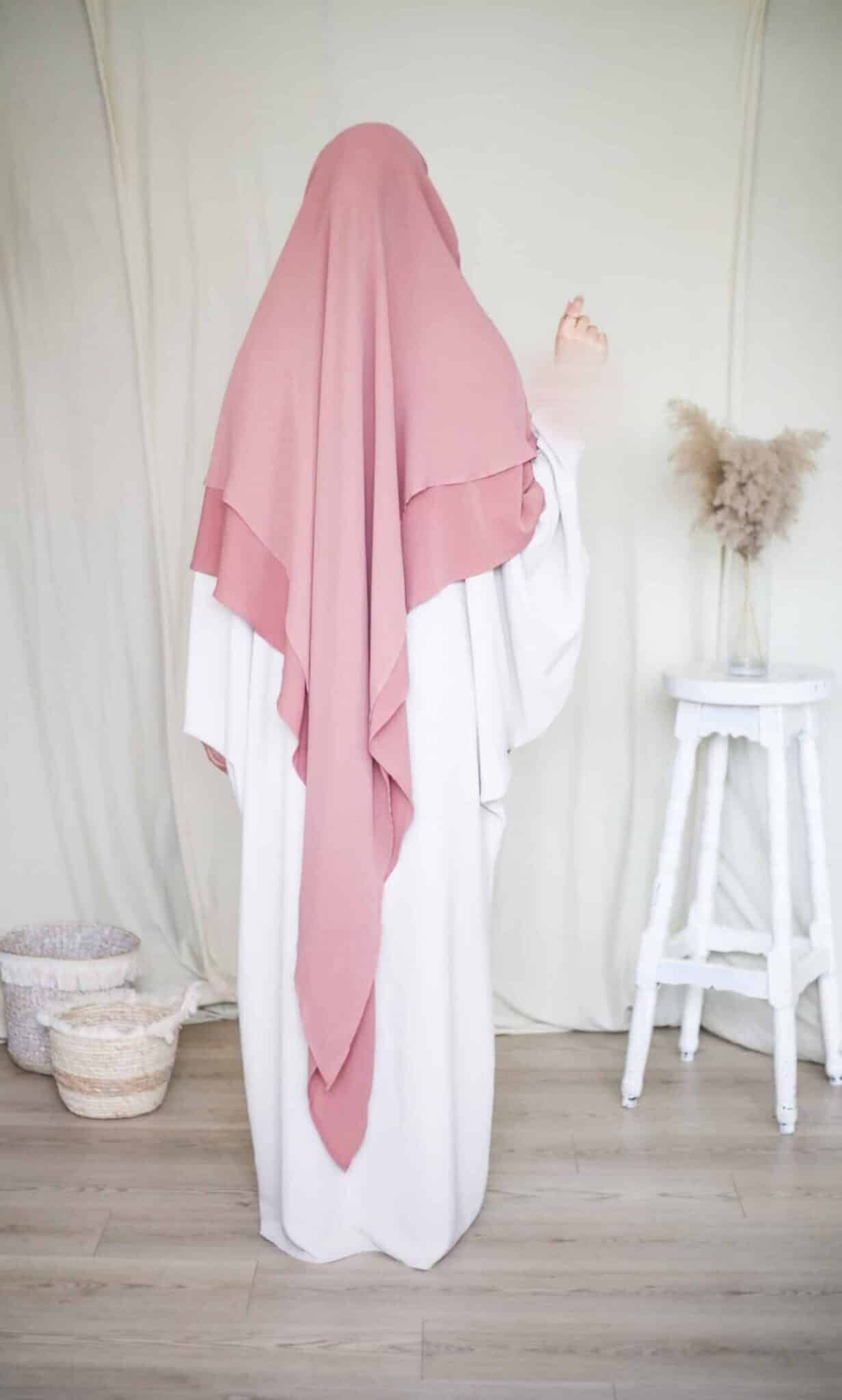 Khimar Sitar Long 2 voiles Duo Rose Blush