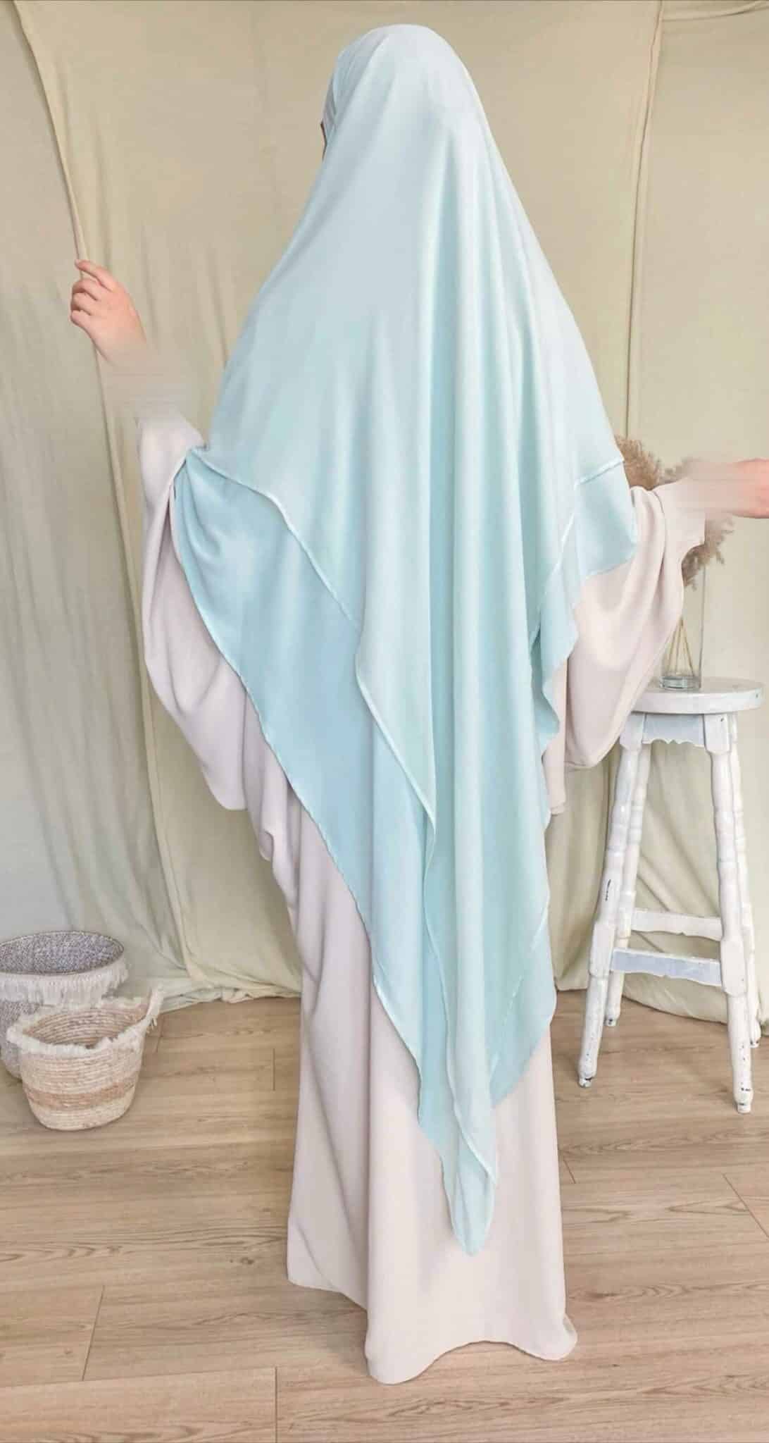 Khimar Sitar Long 2 voiles Duo Bleu Ciel