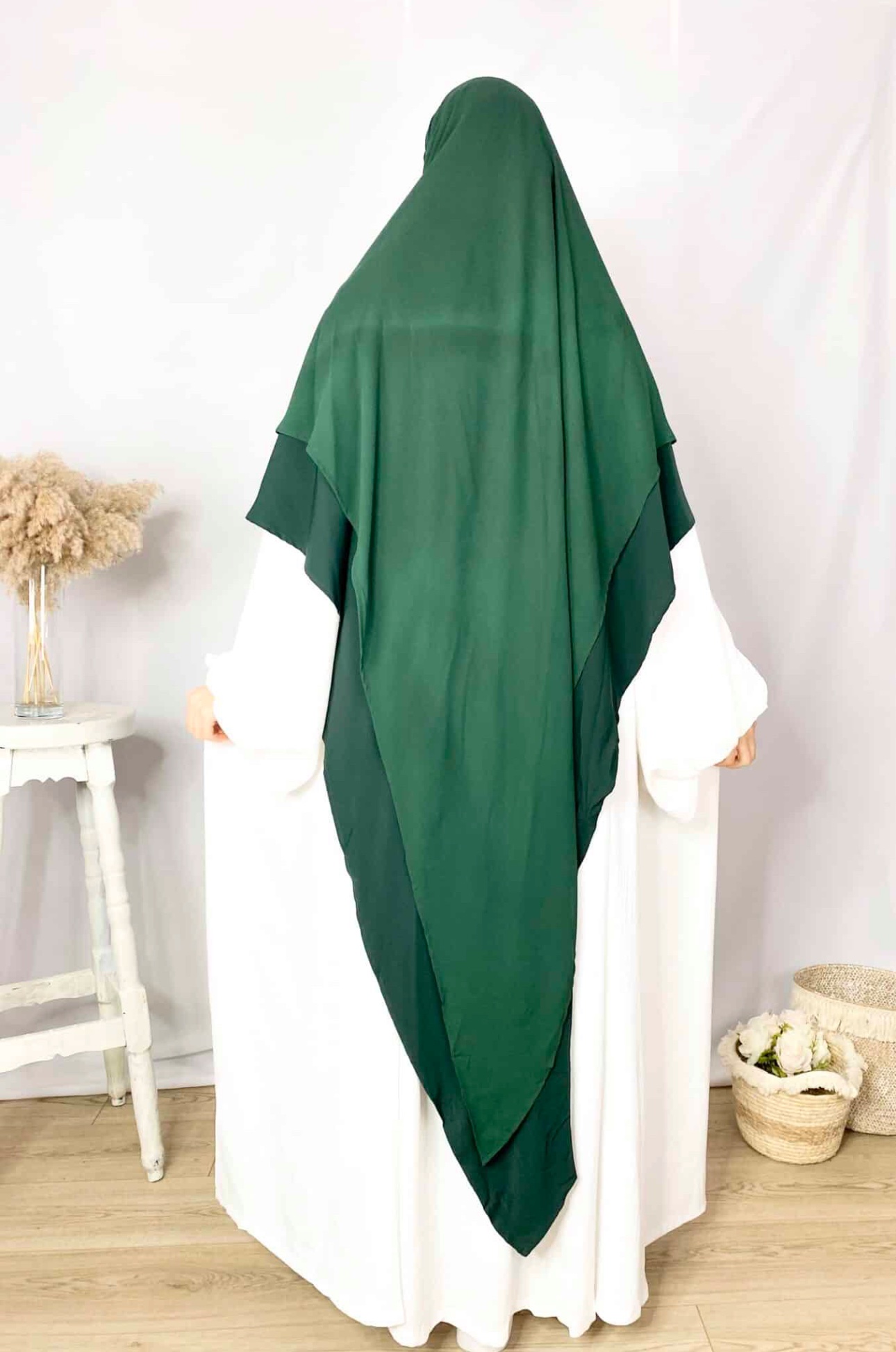 Khimar Sitar Long 2 voiles Duo Vert Sapin
