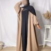 Kimono Abaya Manches Tulipes soie de medine taupe beige