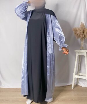 Kimono Abaya Brillant Manche tulipe Bleu