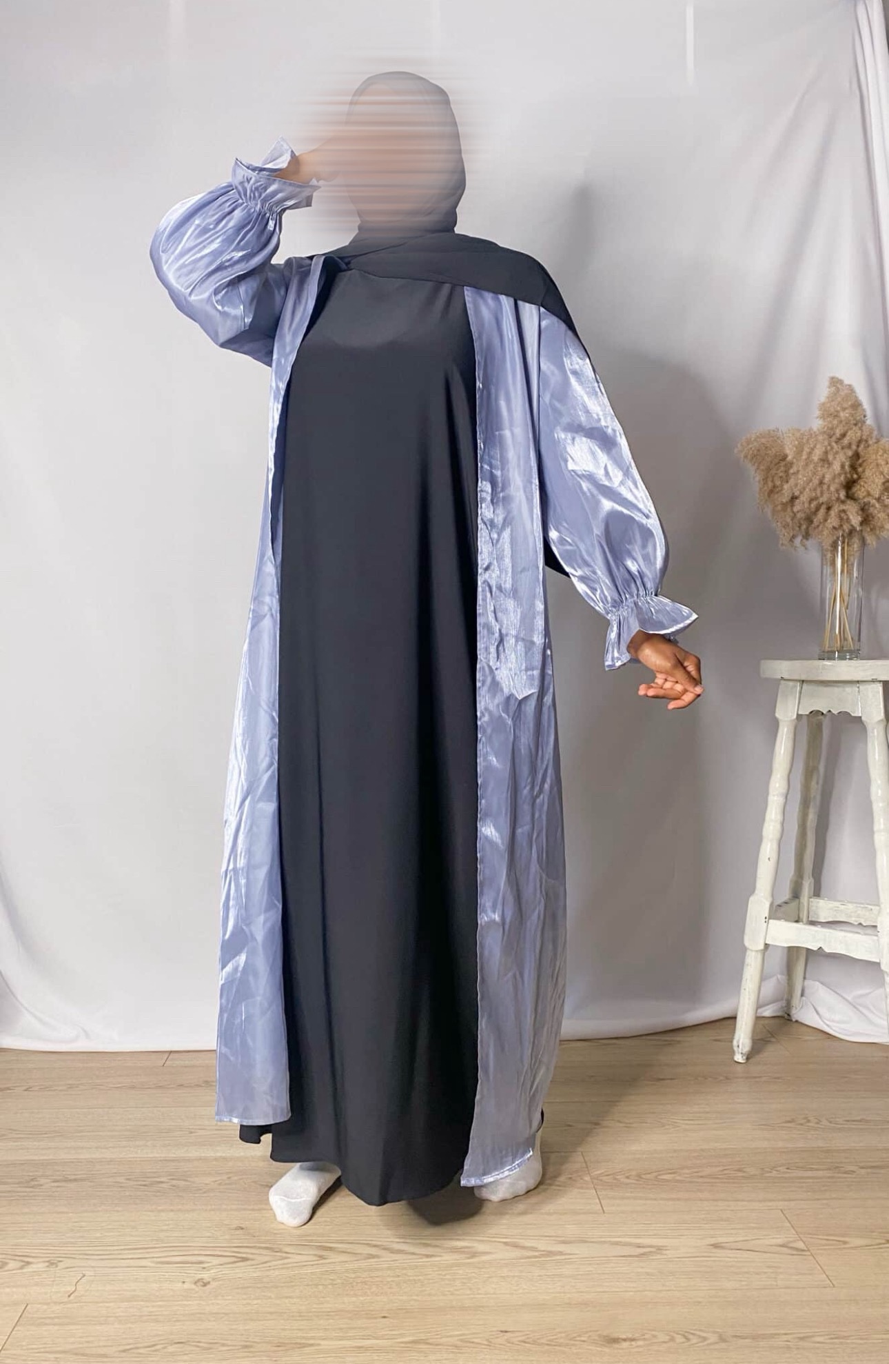 Kimono Abaya Brillant Manche tulipe Bleu