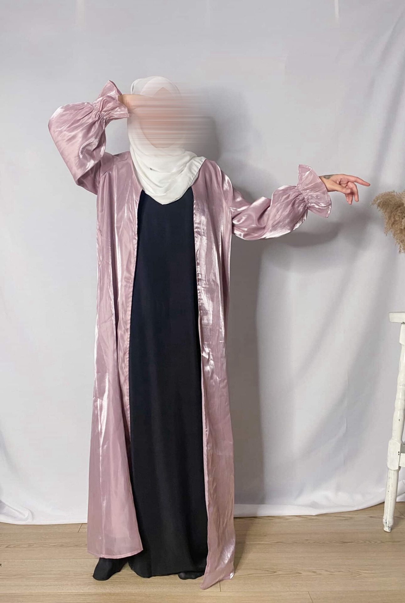 Kimono Abaya Brillant Manche tulipe Rose