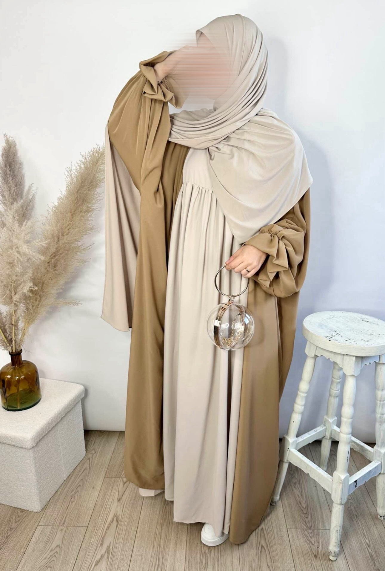 Kimono Abaya Manches Tulipes Taupe