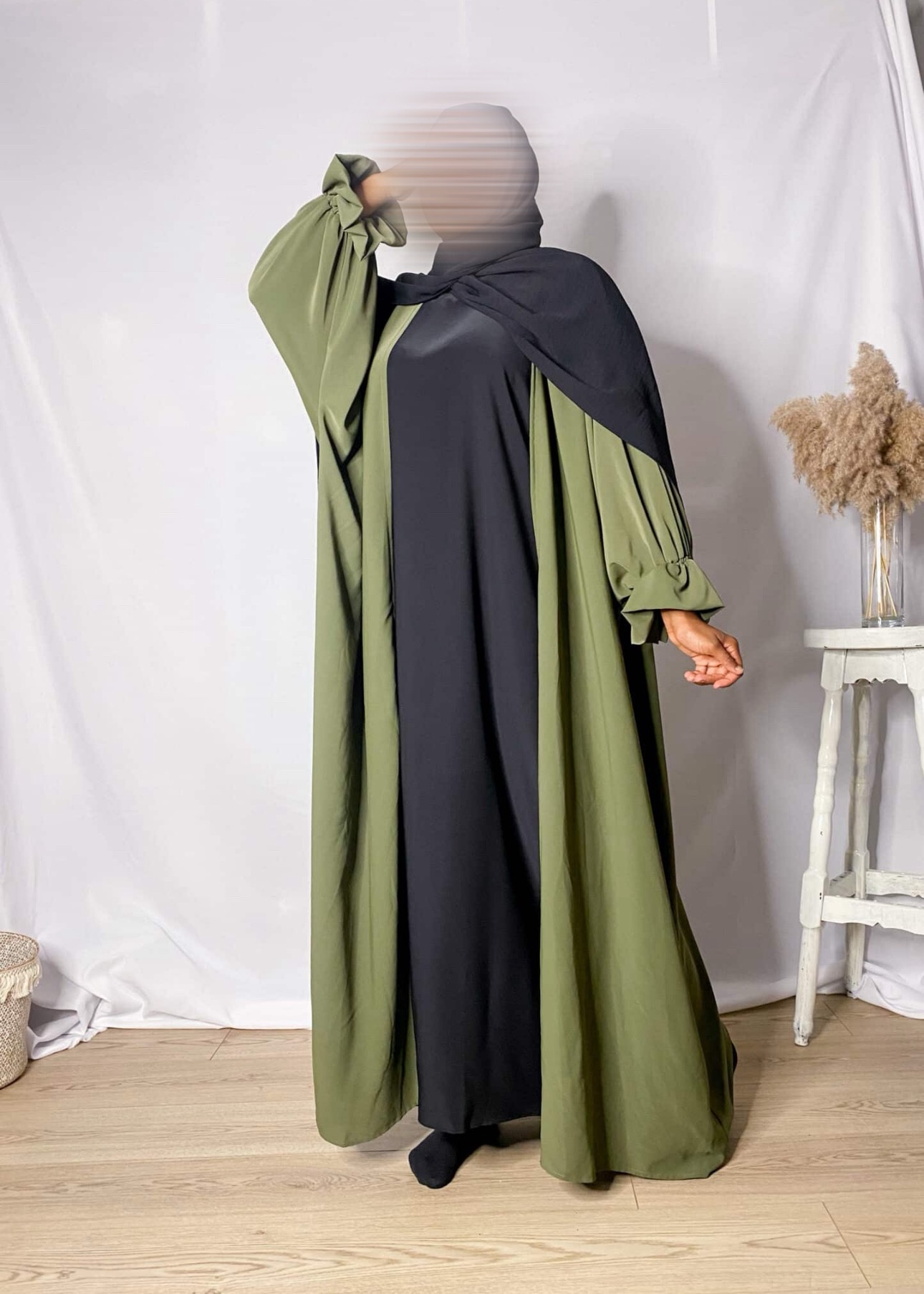 Kimono Abaya Manches Tulipes Kaki