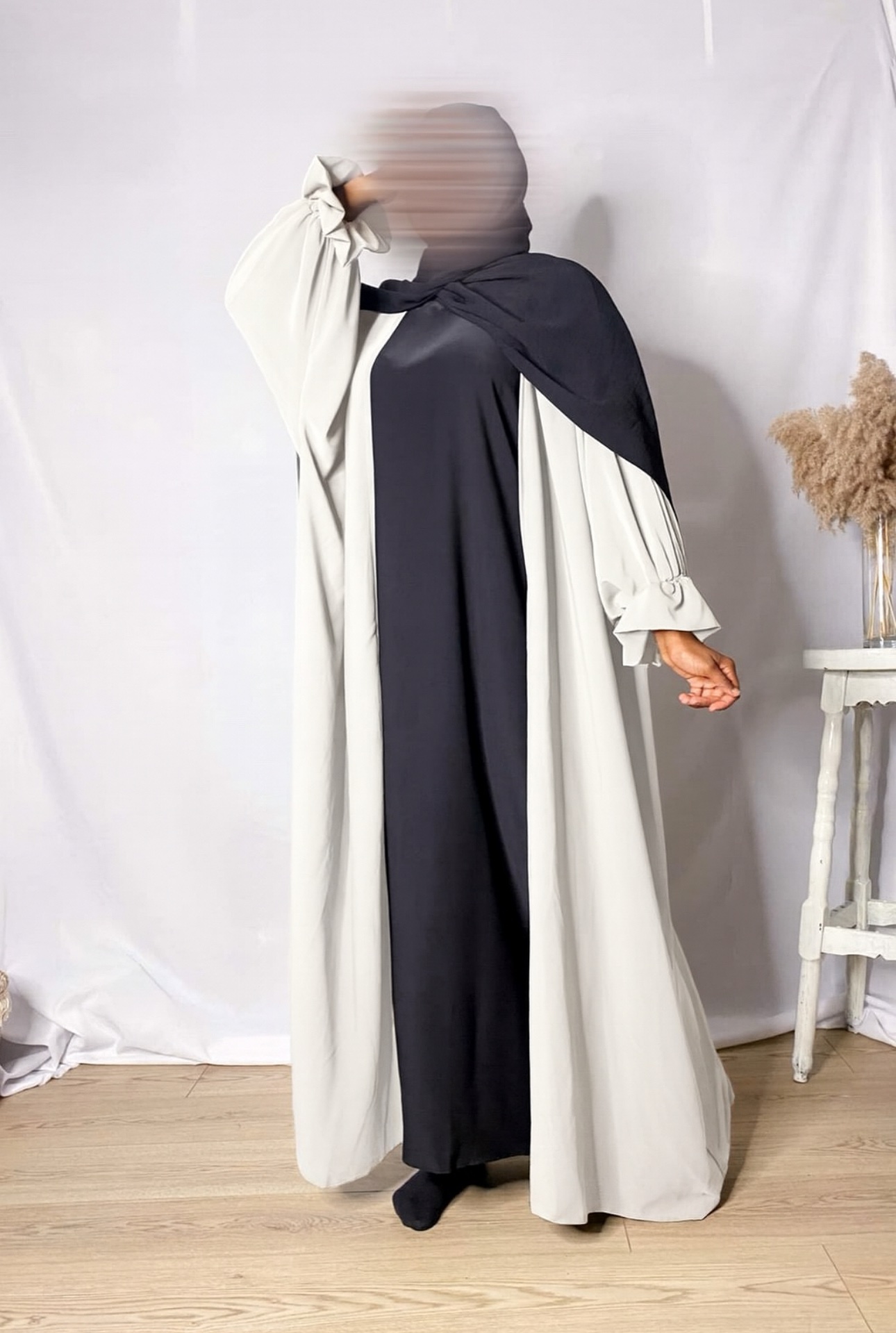 Kimono Abaya Manches Tulipes soie de medine blanc