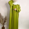 Abaya soie de medine manches volantes Vert olive