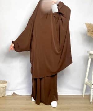 Jilbab soie de Médine 2 pièces Marron