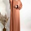 Abaya soie de medine Manches Tulipes Corail
