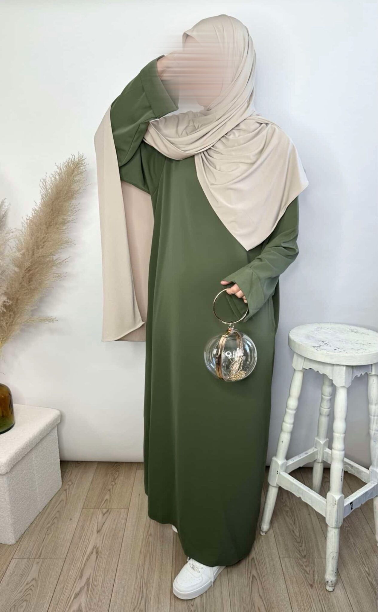 Abaya Soie de Medine simple Kaki