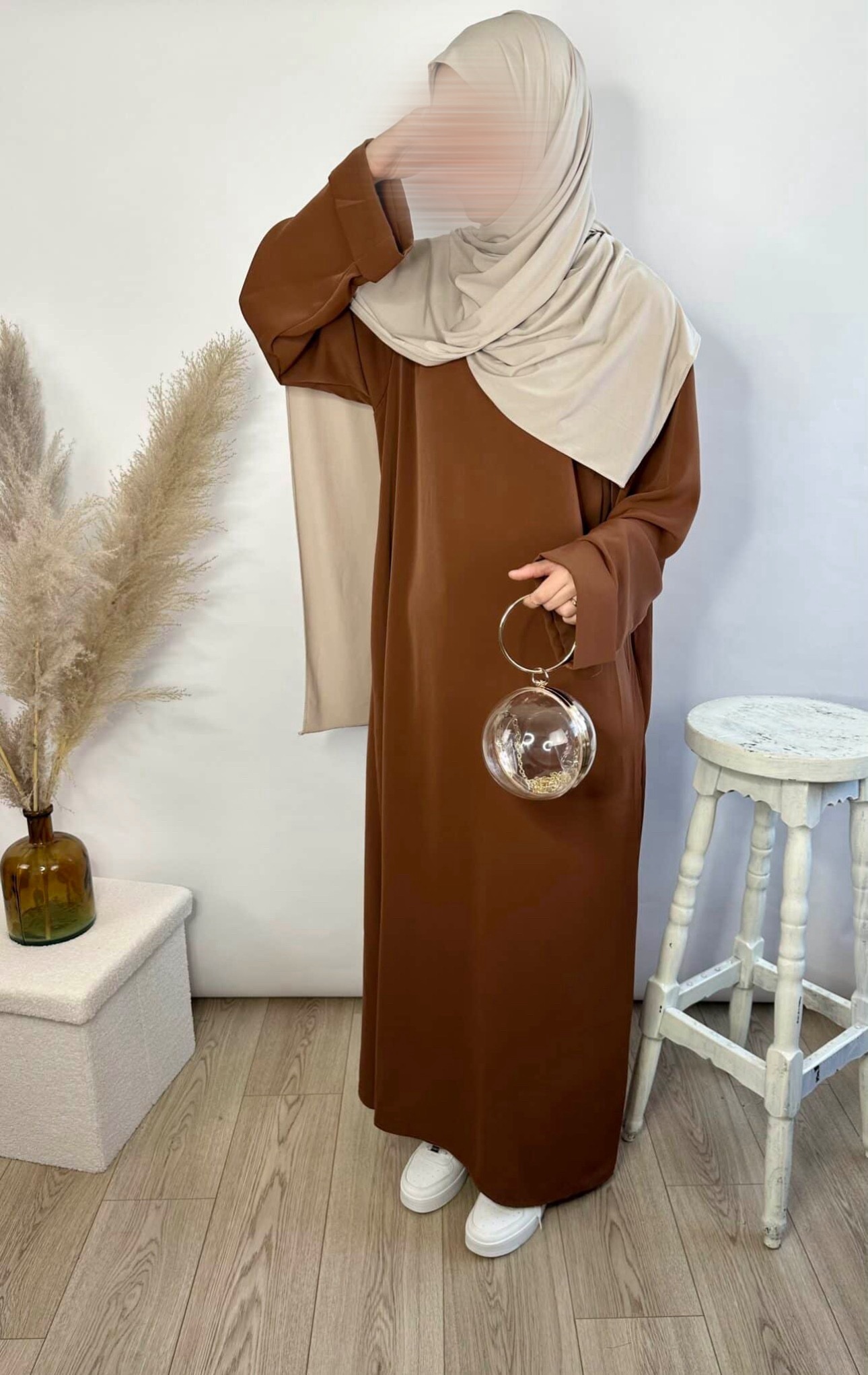 Abaya Soie de Medine simple Marron
