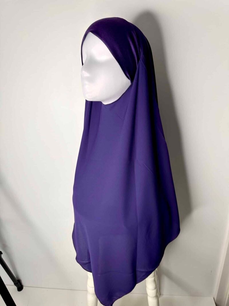 Khimar court pointu en mousseline violet aubergine