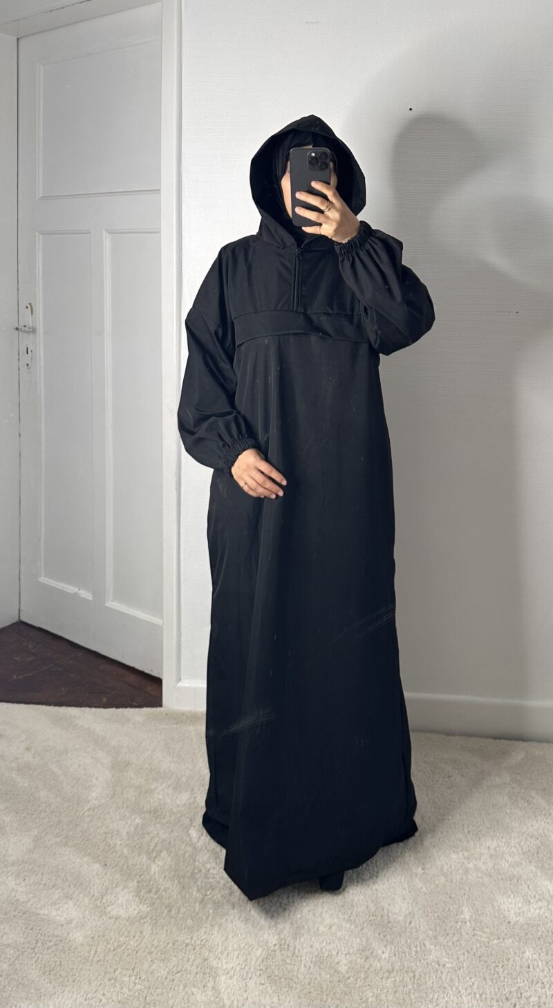 Abaya Mastour Coupe-Vent avec Capuche – Imperméable – Image 3