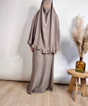 Abaya khimar Jazz à Volant Taupe