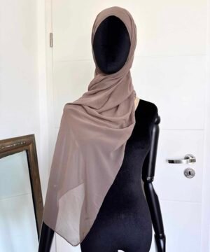 Hijab Mousseline Cagoule Intégrée taupe marron foncé coté