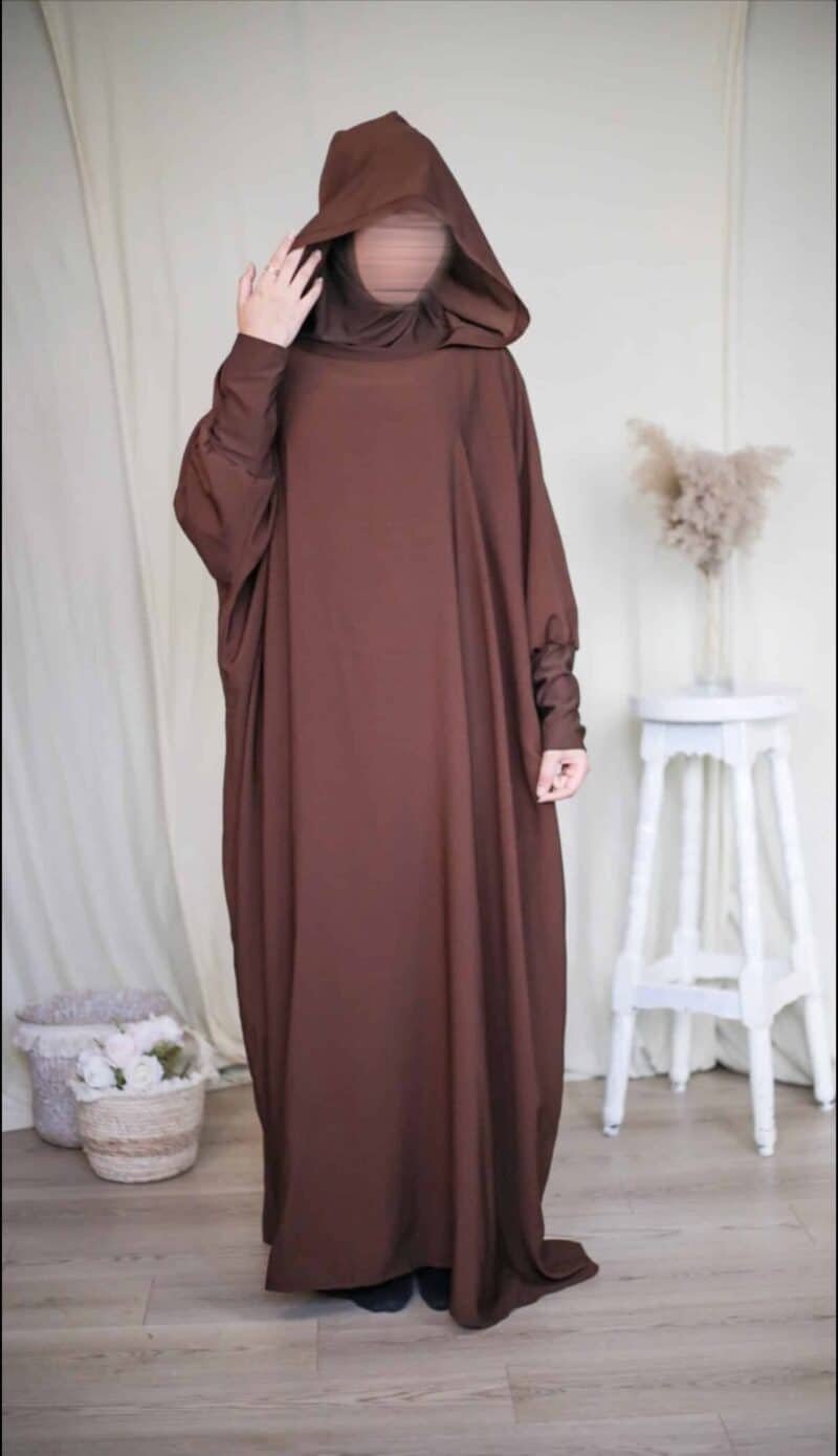 Jilbab Capuche de prière long marron