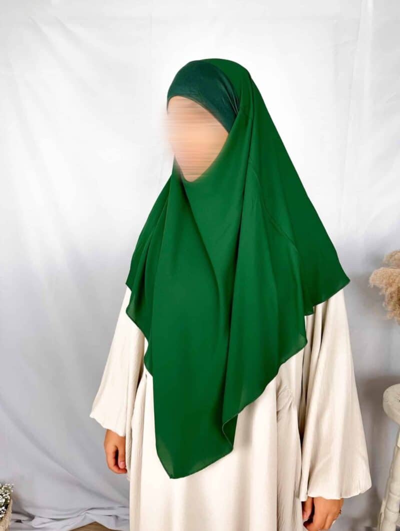 Khimar court pointu en mousseline à enfiler Vert sapin