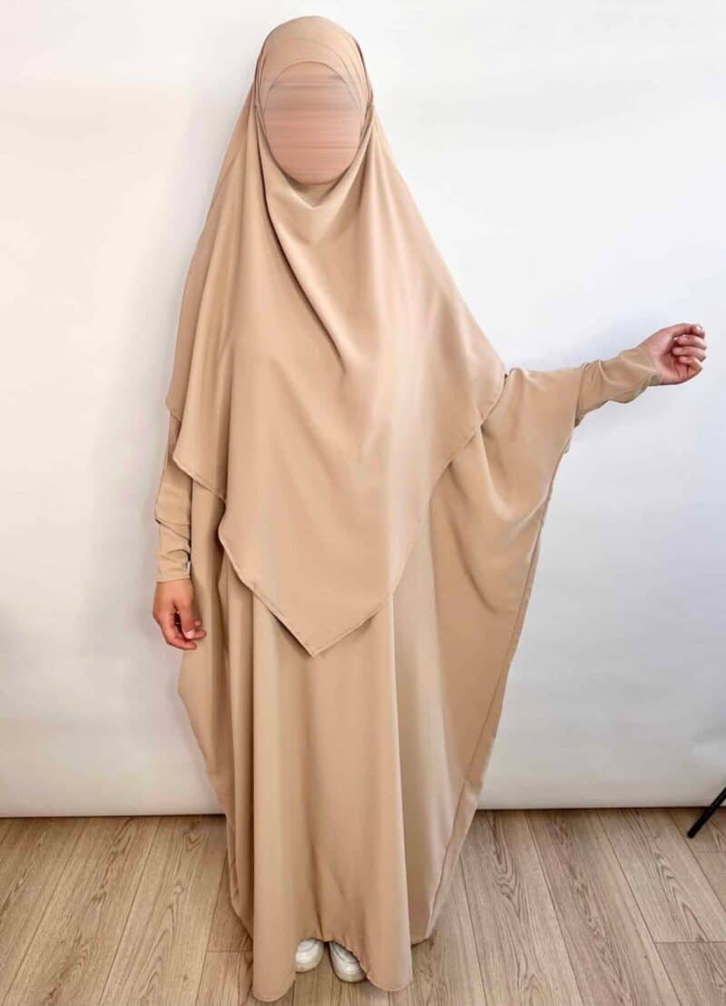 Abaya Khimar Soie de Médine beige