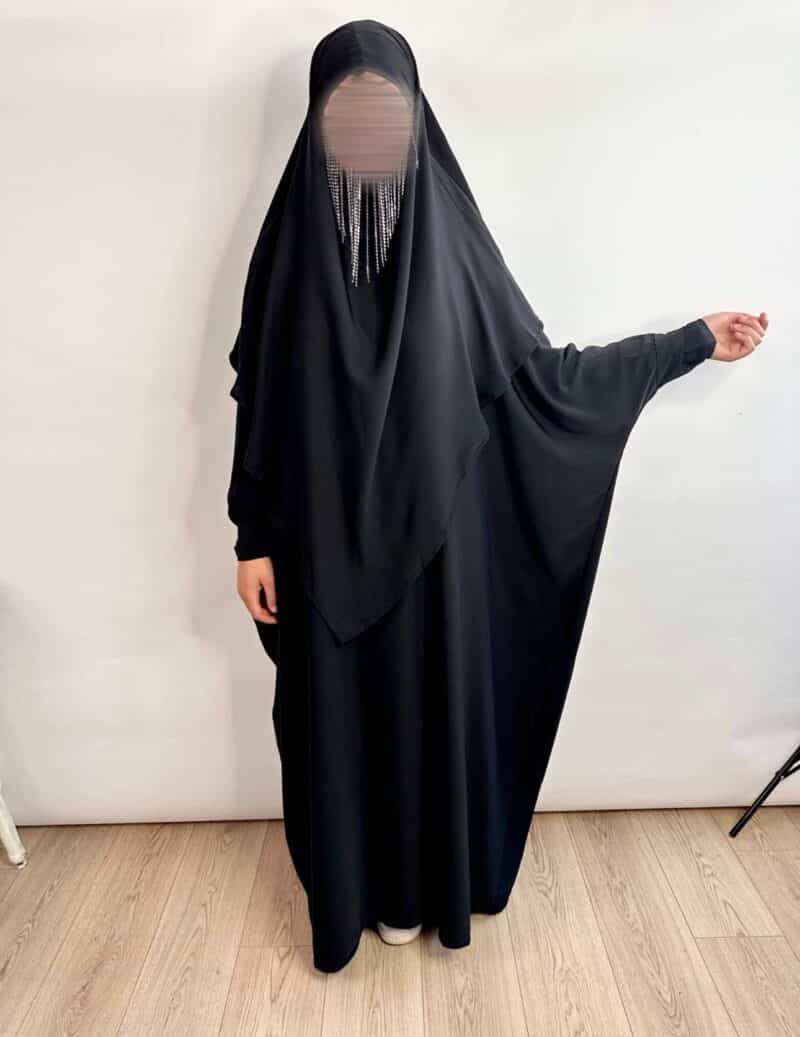 Abaya Khimar Soie de Médine Noir