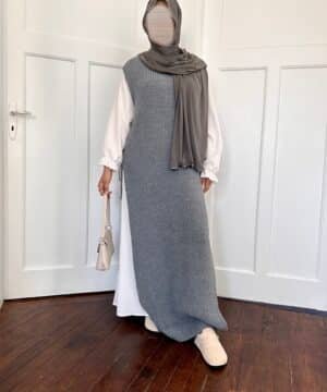 Ensemble Robe Pull Tricot gris longue