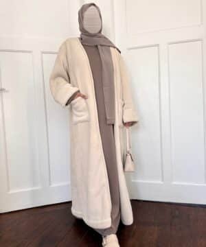 Manteau long en laine avec poches profil beige