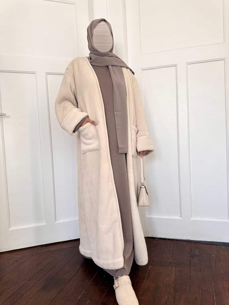 Manteau long en laine avec poches profil beige