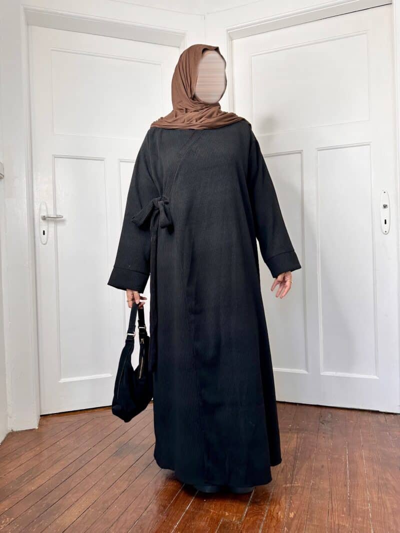 Robe Longue Cache-Cœur Velours Noir face