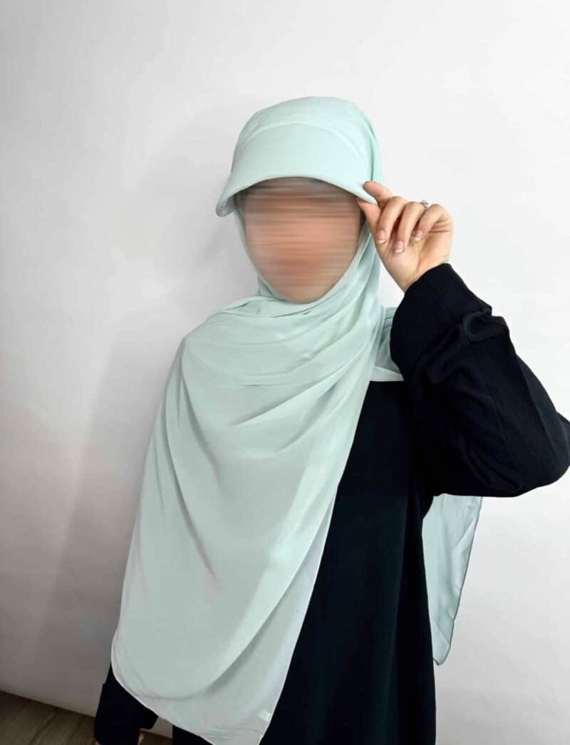 Hijab Casquette à enfiler en Mousseline vert clair