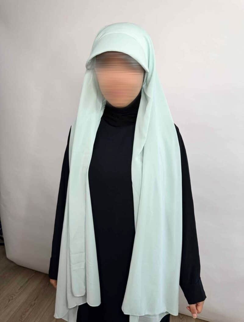 Hijab Casquette à enfiler en Mousseline vert clair ouvert