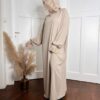Robe de Prière hijab intégré 1 pièce Dentelle beige taupe