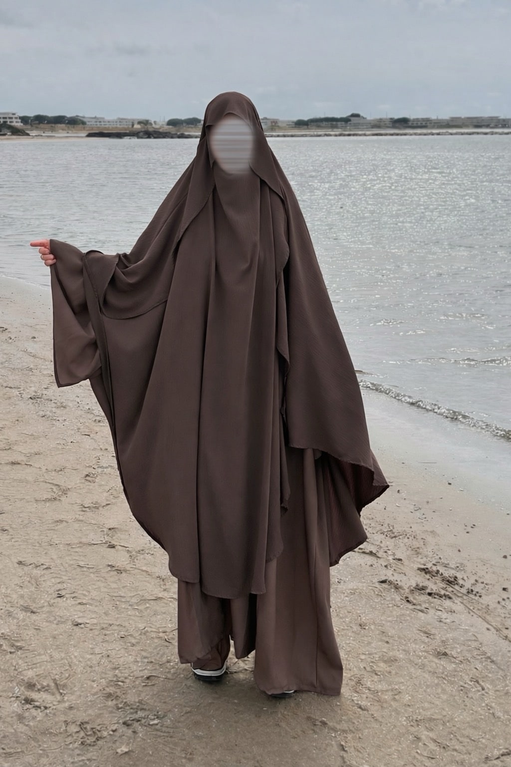 khimar jazz long arrondie Indonésien casquette marron chocolat